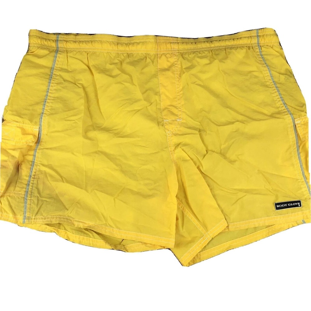 Body Glove Vintage 90s‎ Mesh Lined Swim Trunks Men's XXL Yellow Swimwear Shorts